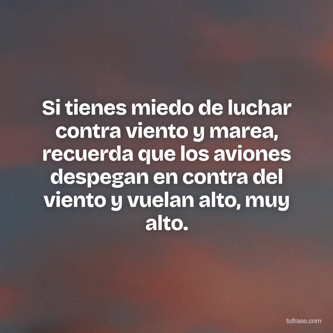 Si tienes miedo de luchar contra viento y marea, recuerda que los aviones despegan en contra del viento y vuelan alto, muy alto.