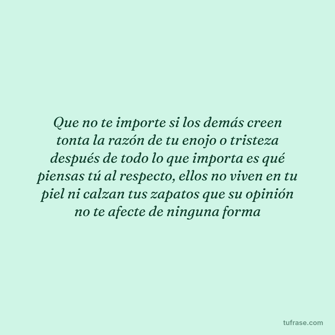 Que no te importe si los demás creen tonta la razón de tu enojo o tristeza después de todo lo que importa es qué piensas tú al respecto, ellos no viven en tu piel ni calzan tus zapatos que su opinión no te afecte de ninguna forma