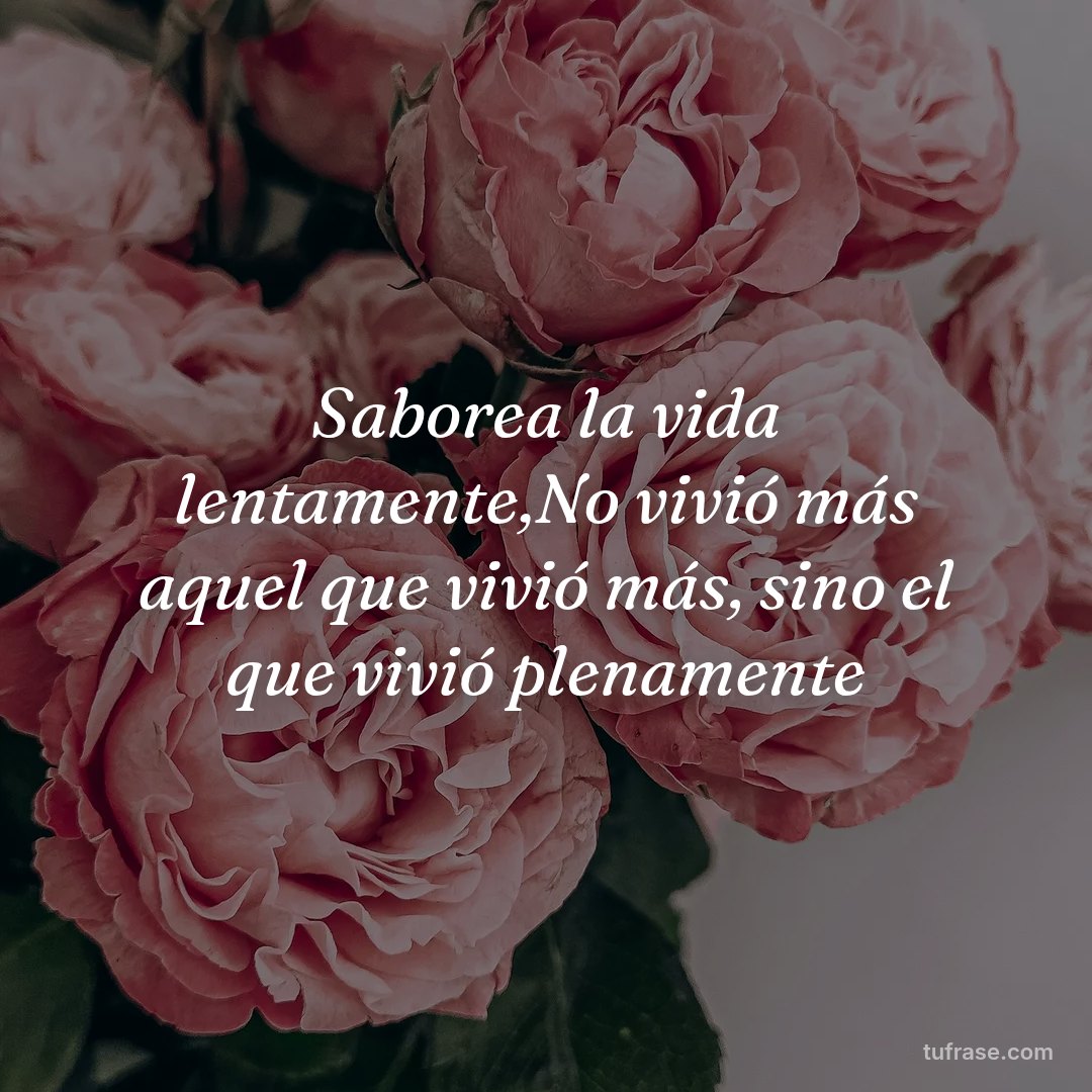 Saborea la vida lentamente,No vivió más aquel que vivió más, sino el que vivió plenamente