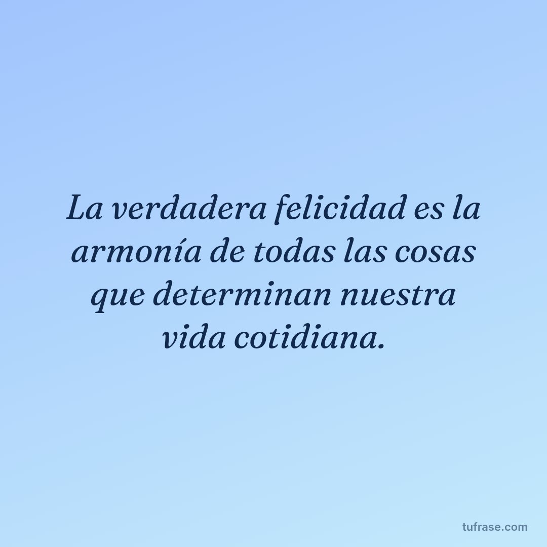 La verdadera felicidad es la armonía de todas las cosas que determinan nuestra vida cotidiana.