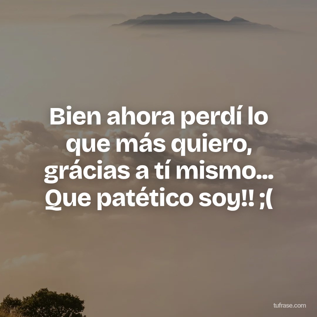 Bien ahora perdí lo que más quiero, grácias a tí mismo... Que patético soy!! ;(