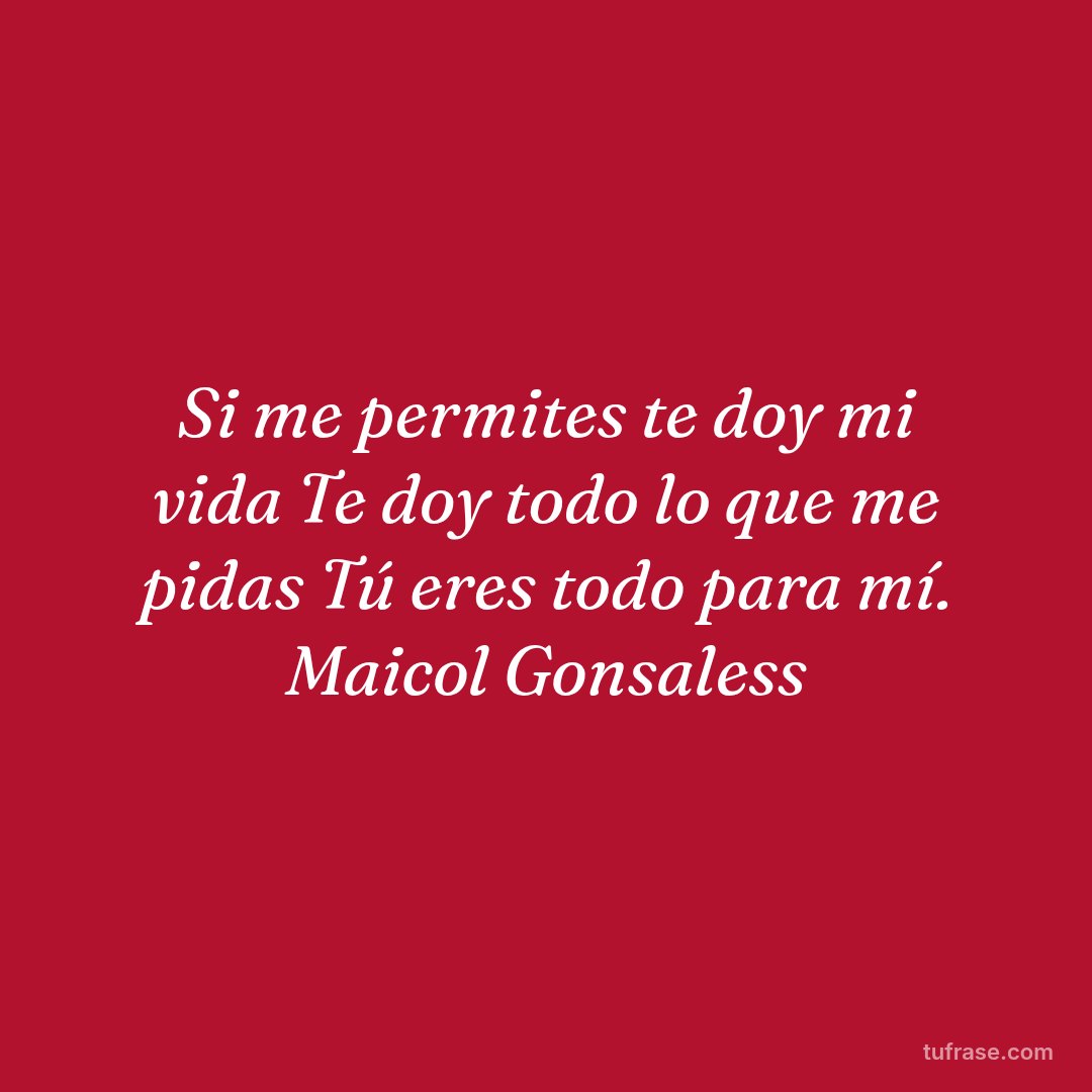 Si me permites te doy mi vida Te doy todo lo que me pidas Tú eres todo para mí. Maicol Gonsaless