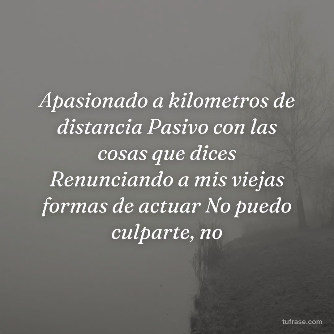 Apasionado a kilometros de distancia Pasivo con las cosas que dices Renunciando a mis viejas formas de actuar No puedo culparte, no