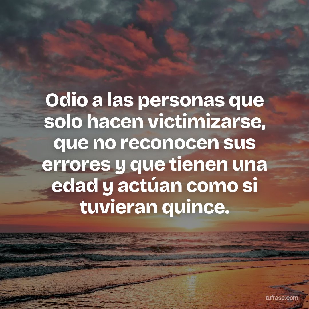 Odio a las personas que solo hacen victimizarse, que no reconocen sus errores y que tienen una edad y actúan como si tuvieran quince.