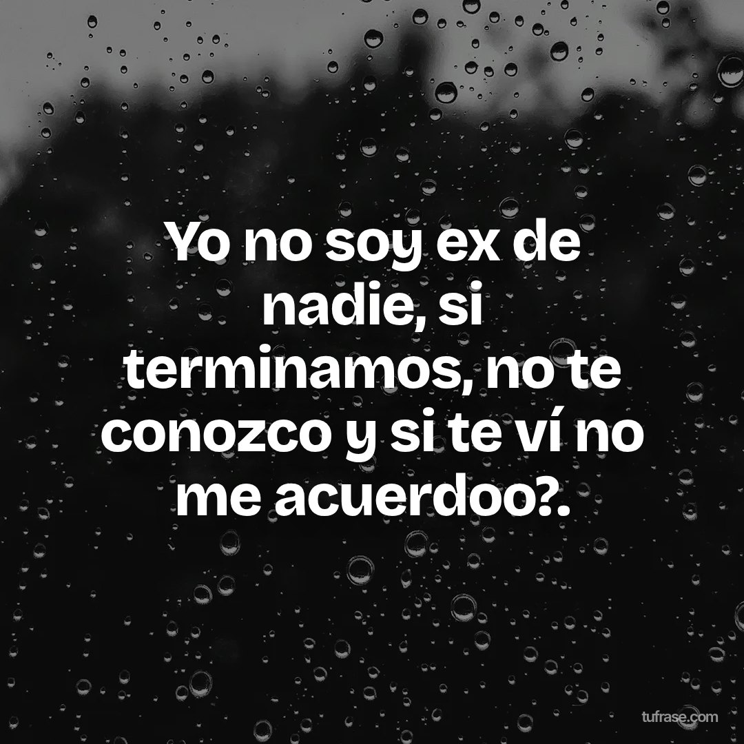 Yo no soy ex de nadie, si terminamos, no te conozco y si te ví no me acuerdoo?.