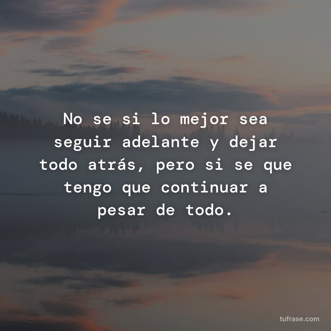 No se si lo mejor sea seguir adelante y dejar todo atrás, pero si se que tengo que continuar a pesar de todo.