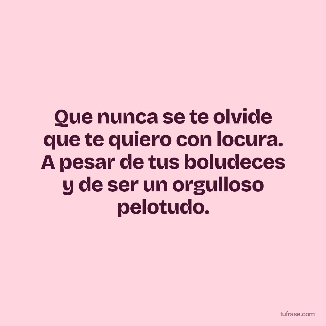 Que nunca se te olvide que te quiero con locura. A pesar de tus boludeces y de ser un orgulloso pelotudo.