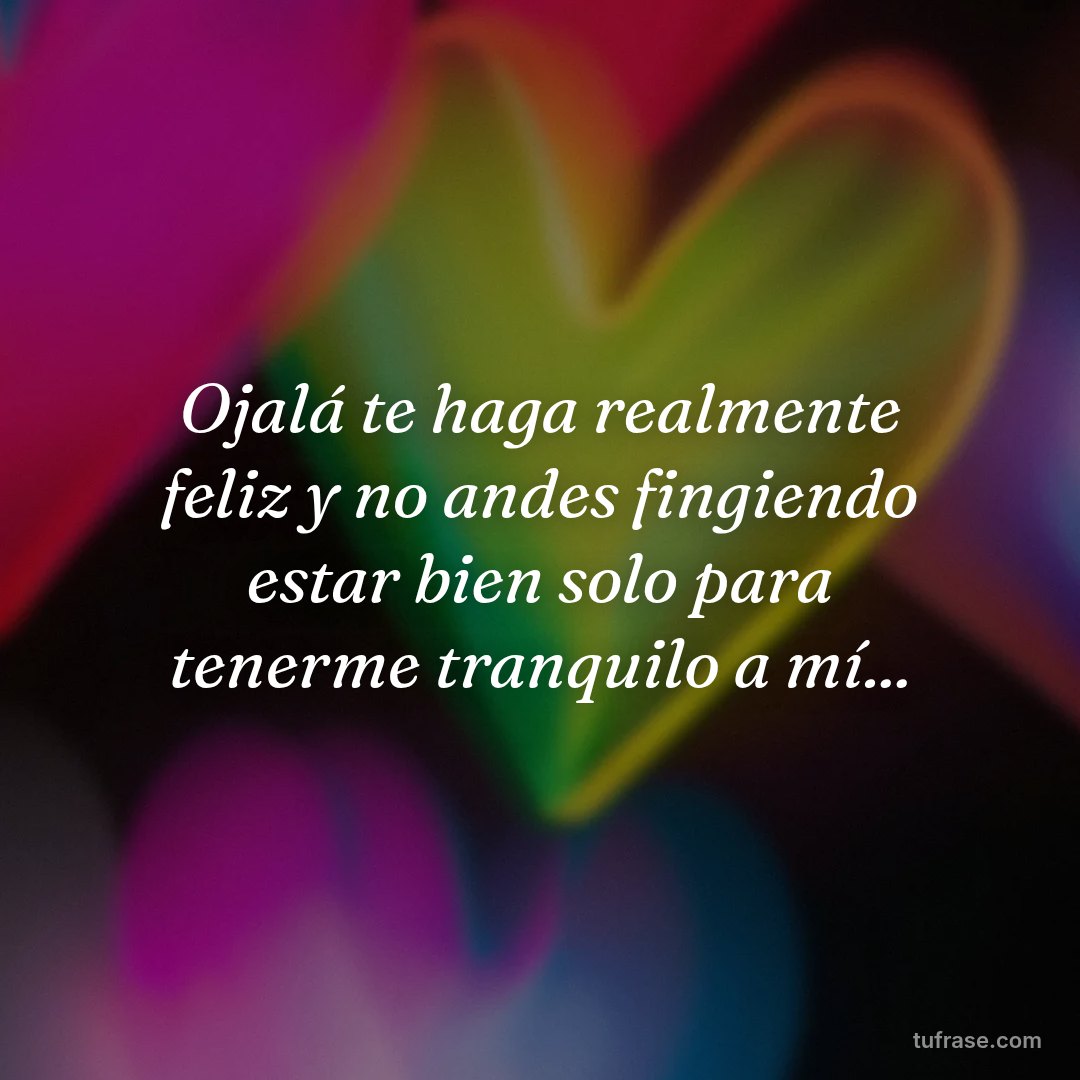 Ojalá te haga realmente feliz y no andes fingiendo estar bien solo para tenerme tranquilo a mí...
