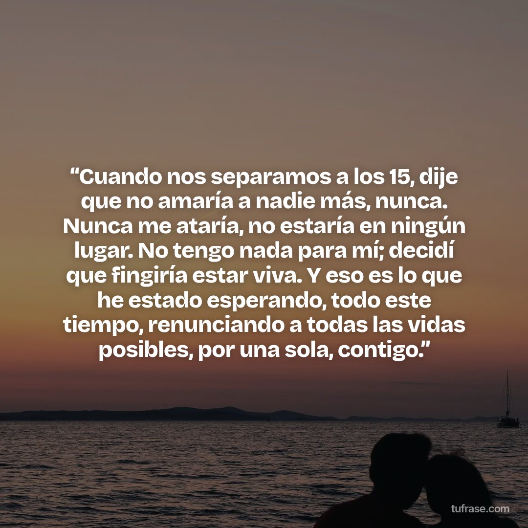 “Cuando nos separamos a los 15, dije que no amaría a nadie más, nunca. Nunca me ataría, no estaría en ningún lugar. No tengo nada para mí; decidí que fingiría estar viva. Y eso es lo que he estado esperando, todo este tiempo, renunciando a todas las vidas posibles, por una sola, contigo.”