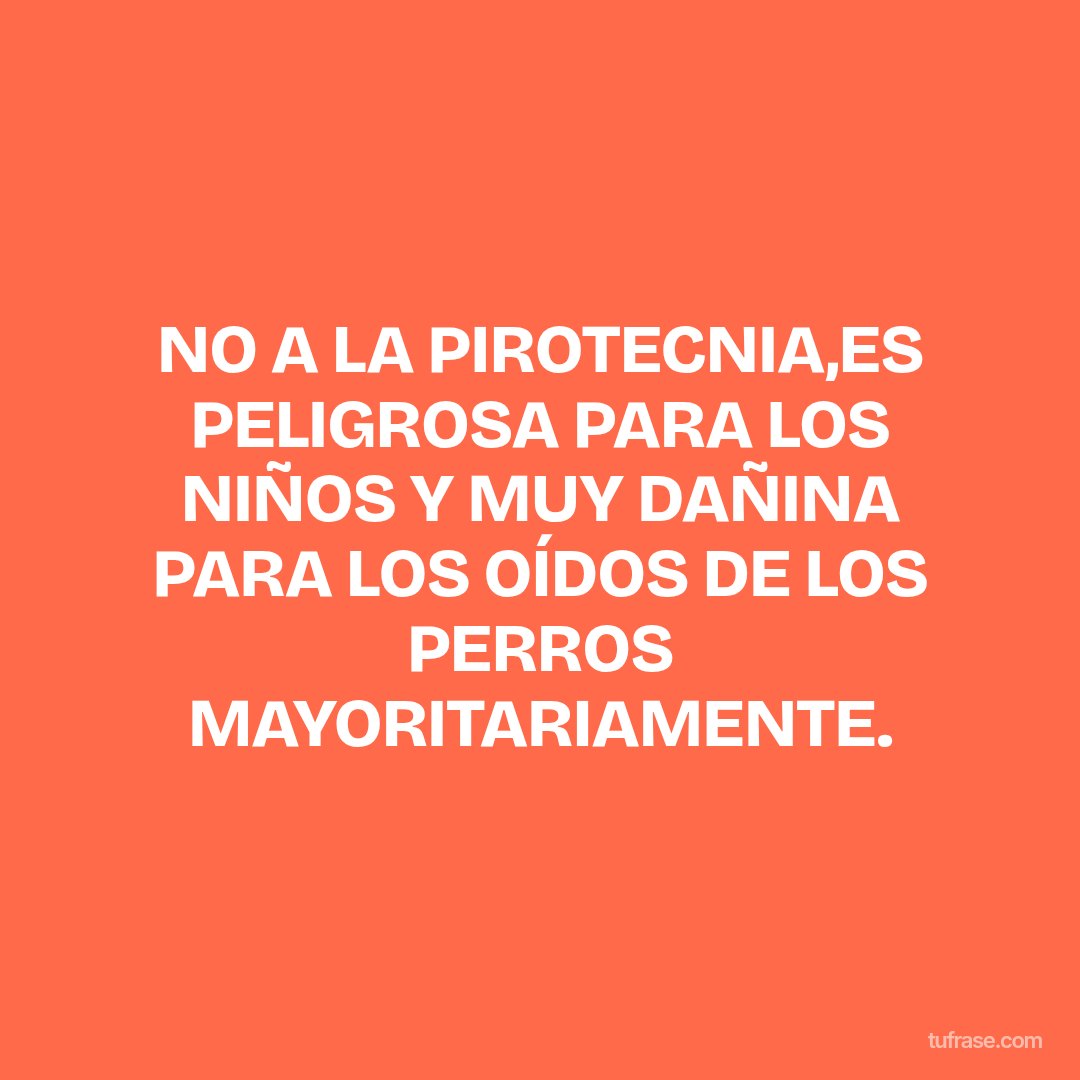 NO A LA PIROTECNIA,ES PELIGROSA PARA LOS NIÑOS Y MUY DAÑINA PARA LOS OÍDOS DE LOS PERROS MAYORITARIAMENTE.