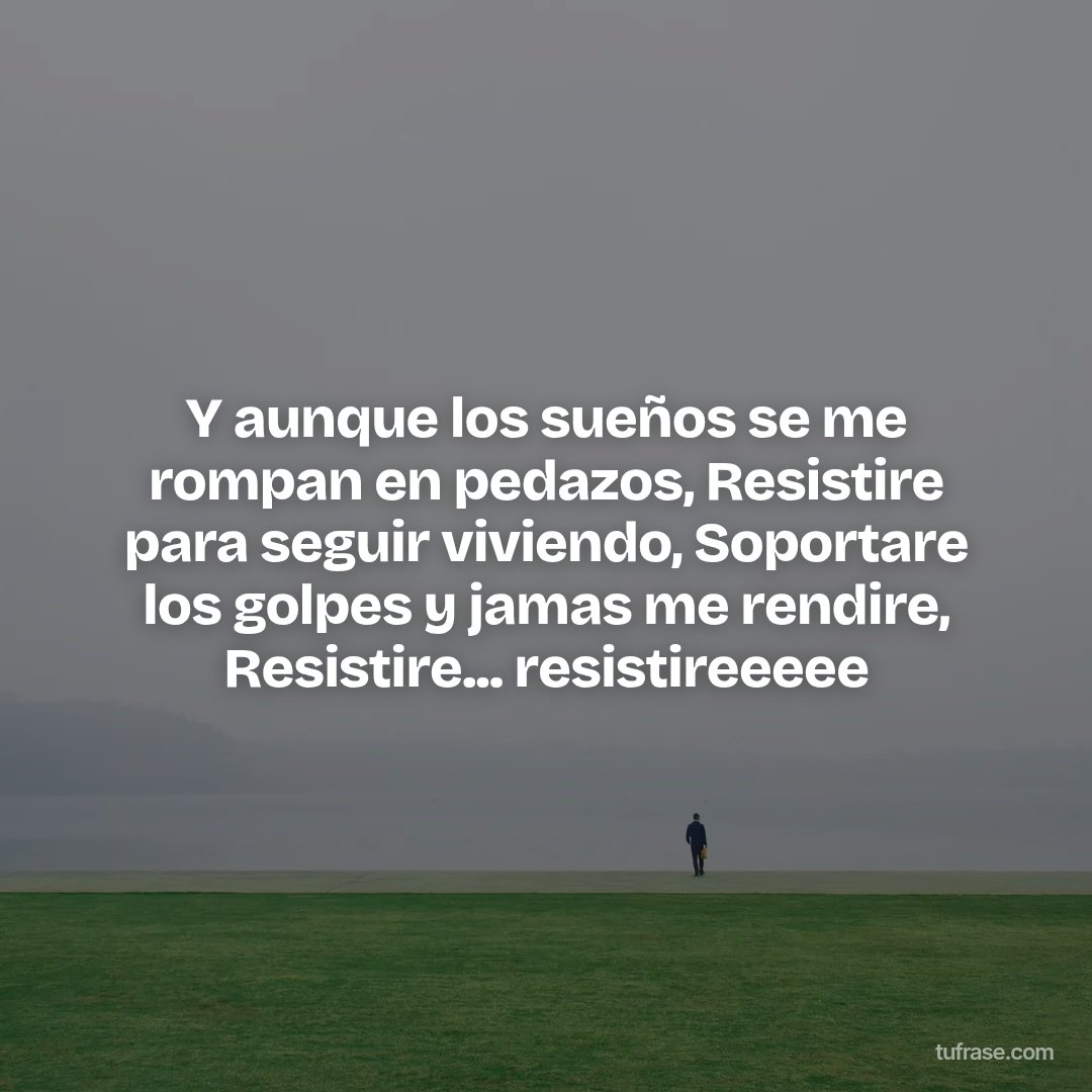 Y aunque los sueños se me rompan en pedazos, Resistire para seguir viviendo, Soportare los golpes y jamas me rendire, Resistire... resistireeeee