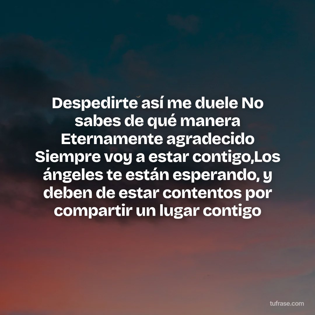 Despedirte así me duele No sabes de qué manera Eternamente agradecido Siempre voy a estar contigo,Los ángeles te están esperando, y deben de estar contentos por compartir un lugar contigo