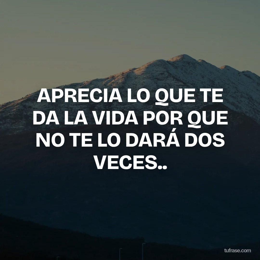APRECIA LO QUE TE DA LA VIDA POR QUE NO TE LO DARÁ DOS VECES..