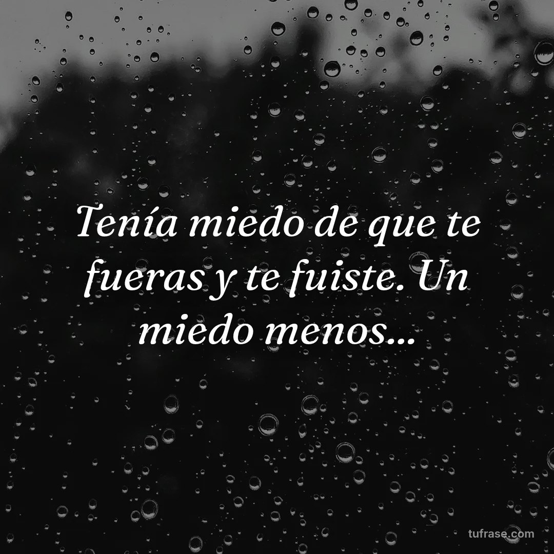 Tenía miedo de que te fueras y te fuiste. Un miedo menos...