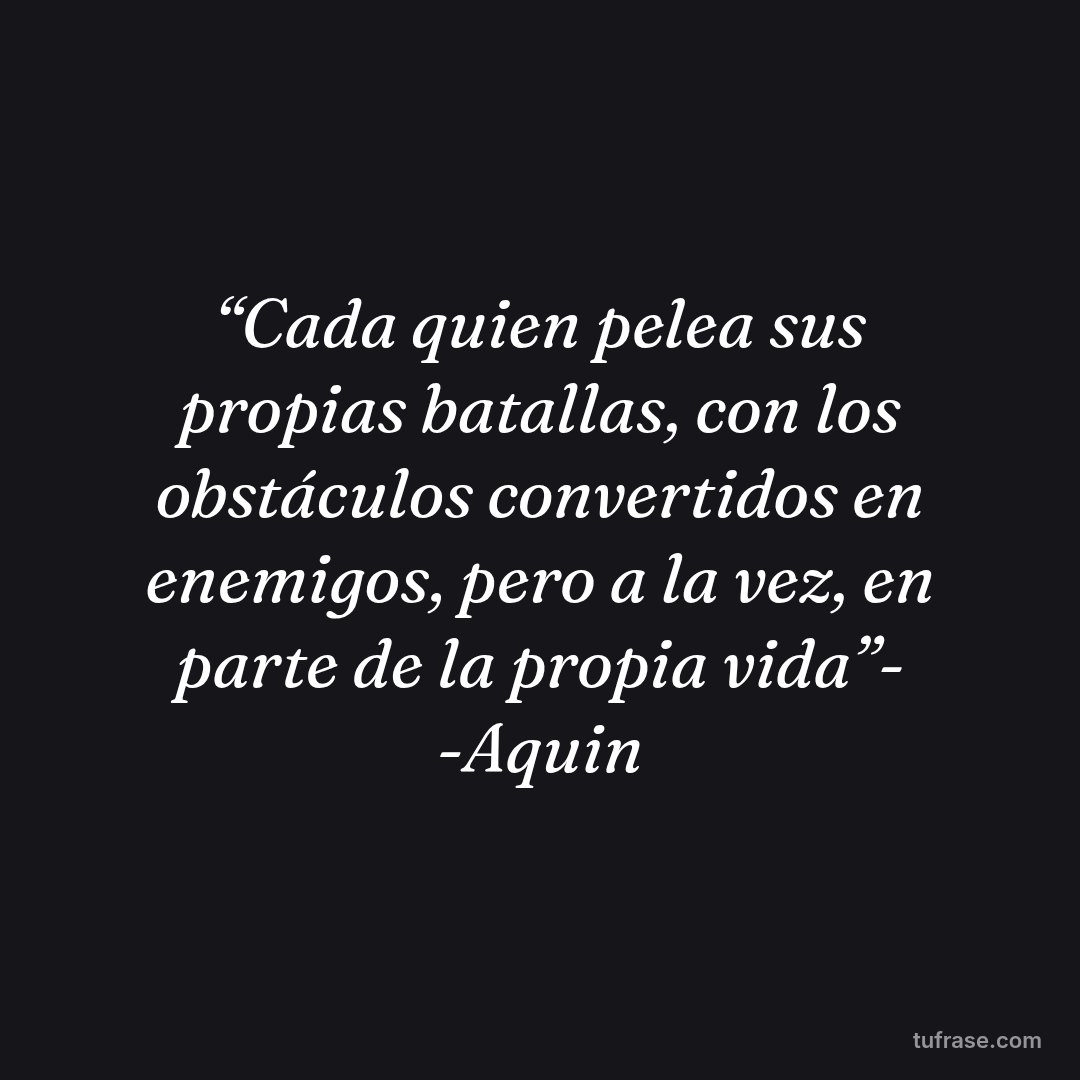 “Cada quien pelea sus propias batallas, con los obstáculos convertidos en enemigos, pero a la vez, en parte de la propia vida”- -Aquin
