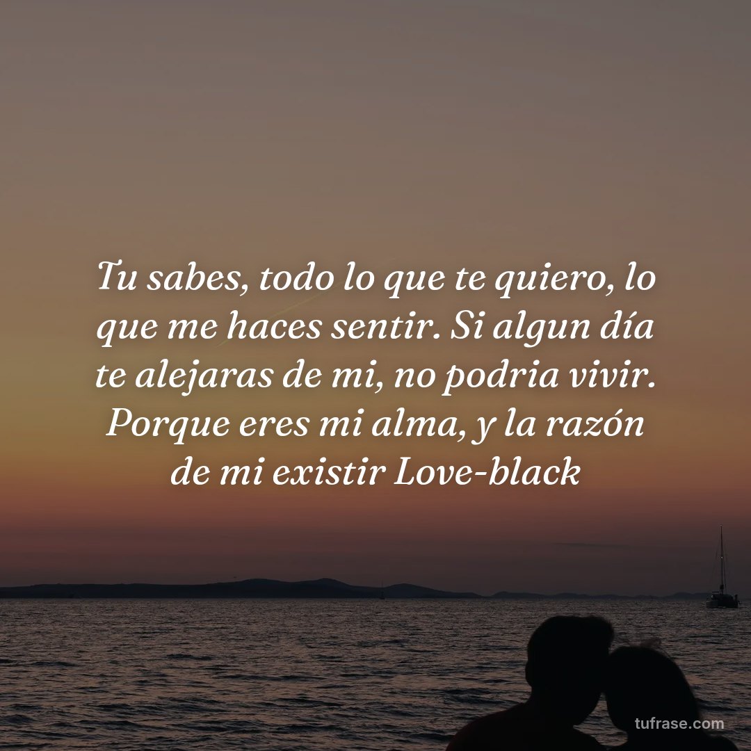Tu sabes, todo lo que te quiero, lo que me haces sentir. Si algun día te alejaras de mi, no podria vivir. Porque eres mi alma, y la razón de mi existir Love-black