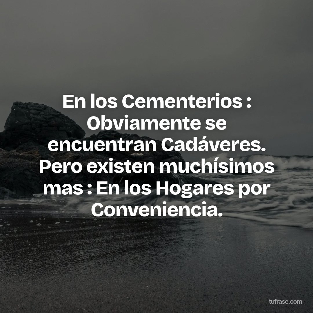 En los Cementerios : Obviamente se encuentran Cadáveres. Pero existen muchísimos mas : En los Hogares por Conveniencia.