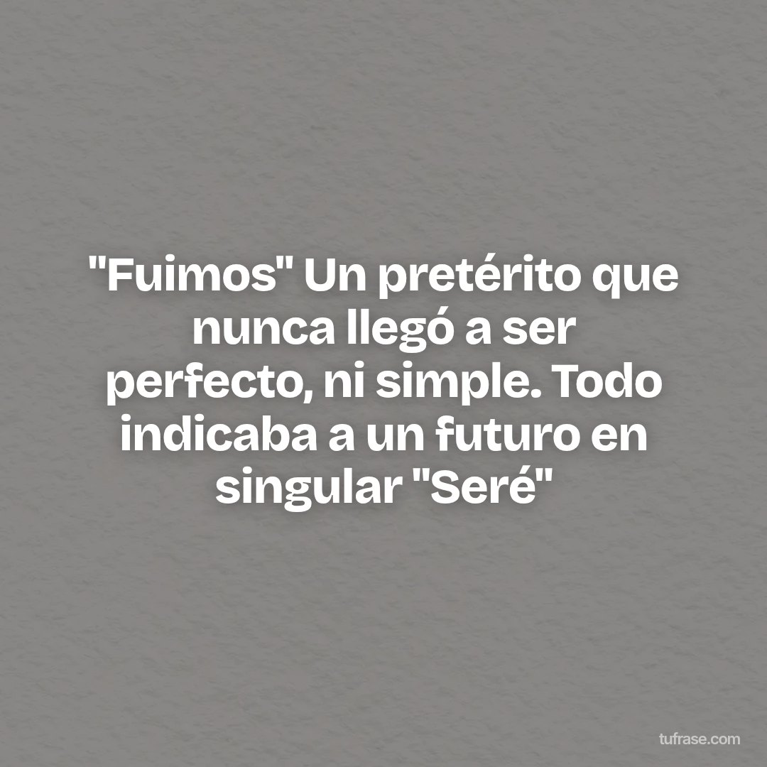 "Fuimos" Un pretérito que nunca llegó a ser perfecto, ni simple. Todo indicaba a un futuro en singular "Seré"
