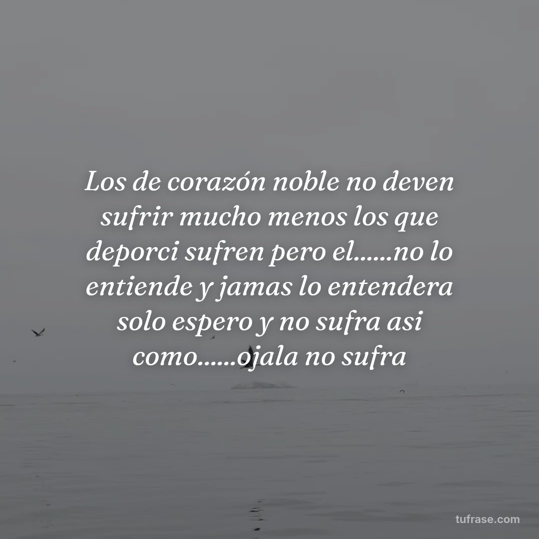 Los de corazón noble no deven sufrir mucho menos los que deporci sufren pero el......no lo entiende y jamas lo entendera solo espero y no sufra asi como......ojala no sufra