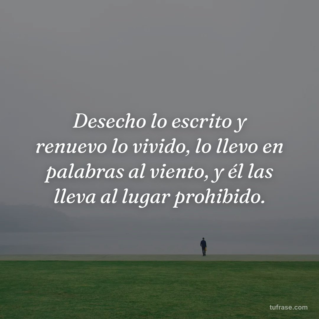 Desecho lo escrito y renuevo lo vivido, lo llevo en palabras al viento, y él las lleva al lugar prohibido.