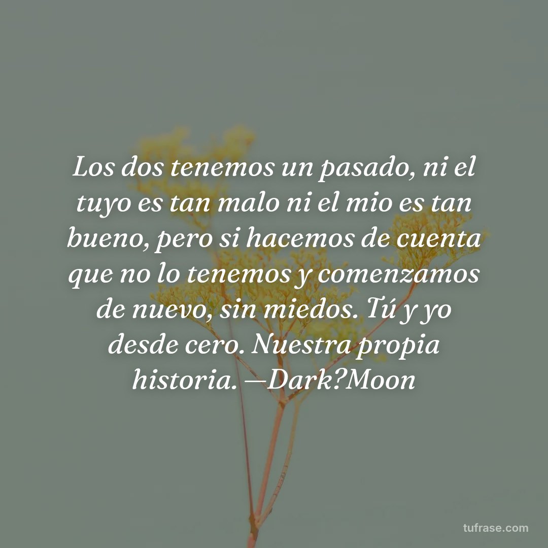 Los dos tenemos un pasado, ni el tuyo es tan malo ni el mio es tan bueno, pero si hacemos de cuenta que no lo tenemos y comenzamos de nuevo, sin miedos. Tú y yo desde cero. Nuestra propia historia. —Dark?Moon