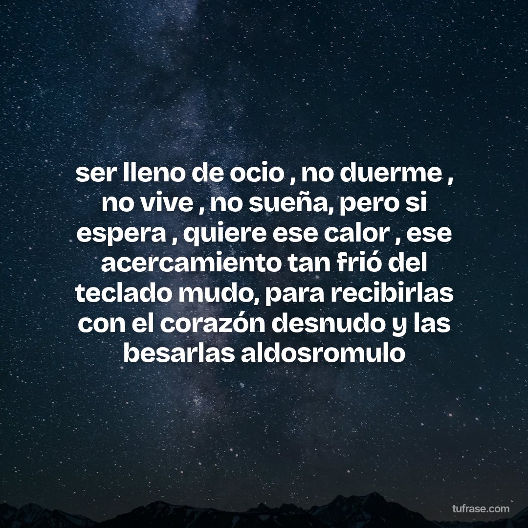 ser lleno de ocio , no duerme , no vive , no sueña, pero si espera , quiere ese calor , ese acercamiento tan frió del teclado mudo, para recibirlas con el corazón desnudo y las besarlas aldosromulo