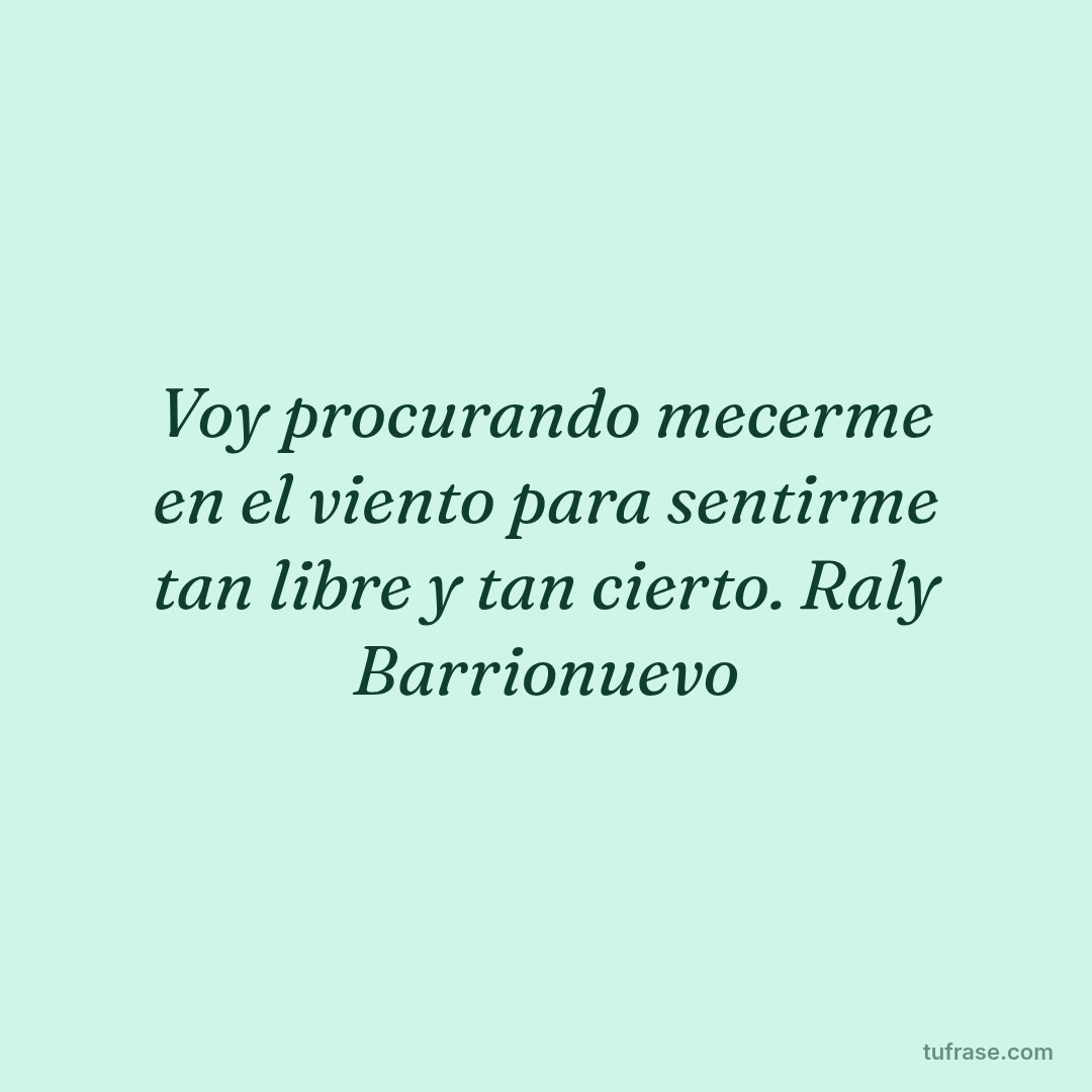 Voy procurando mecerme en el viento para sentirme tan libre y tan cierto. Raly Barrionuevo