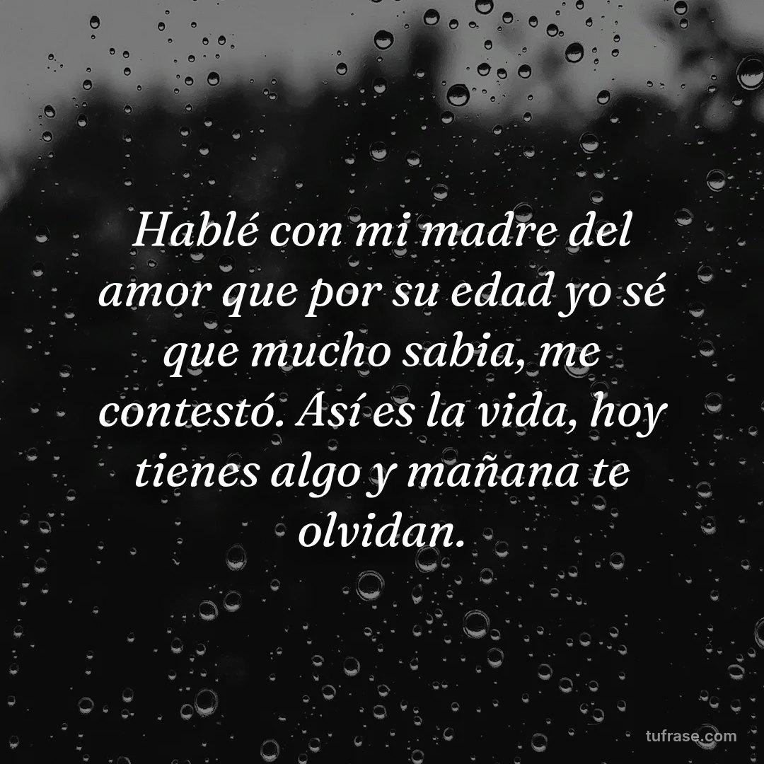 Hablé con mi madre del amor que por su edad yo sé que mucho sabia, me contestó. Así es la vida, hoy tienes algo y mañana te olvidan.
