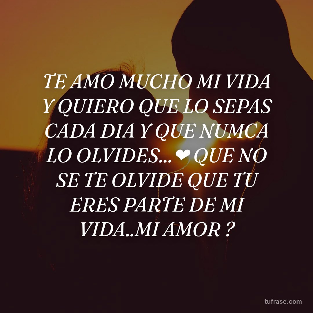 TE AMO MUCHO MI VIDA Y QUIERO QUE LO SEPAS CADA DIA Y QUE NUMCA LO OLVIDES...❤ QUE NO SE TE OLVIDE QUE TU ERES PARTE DE MI VIDA..MI AMOR ?