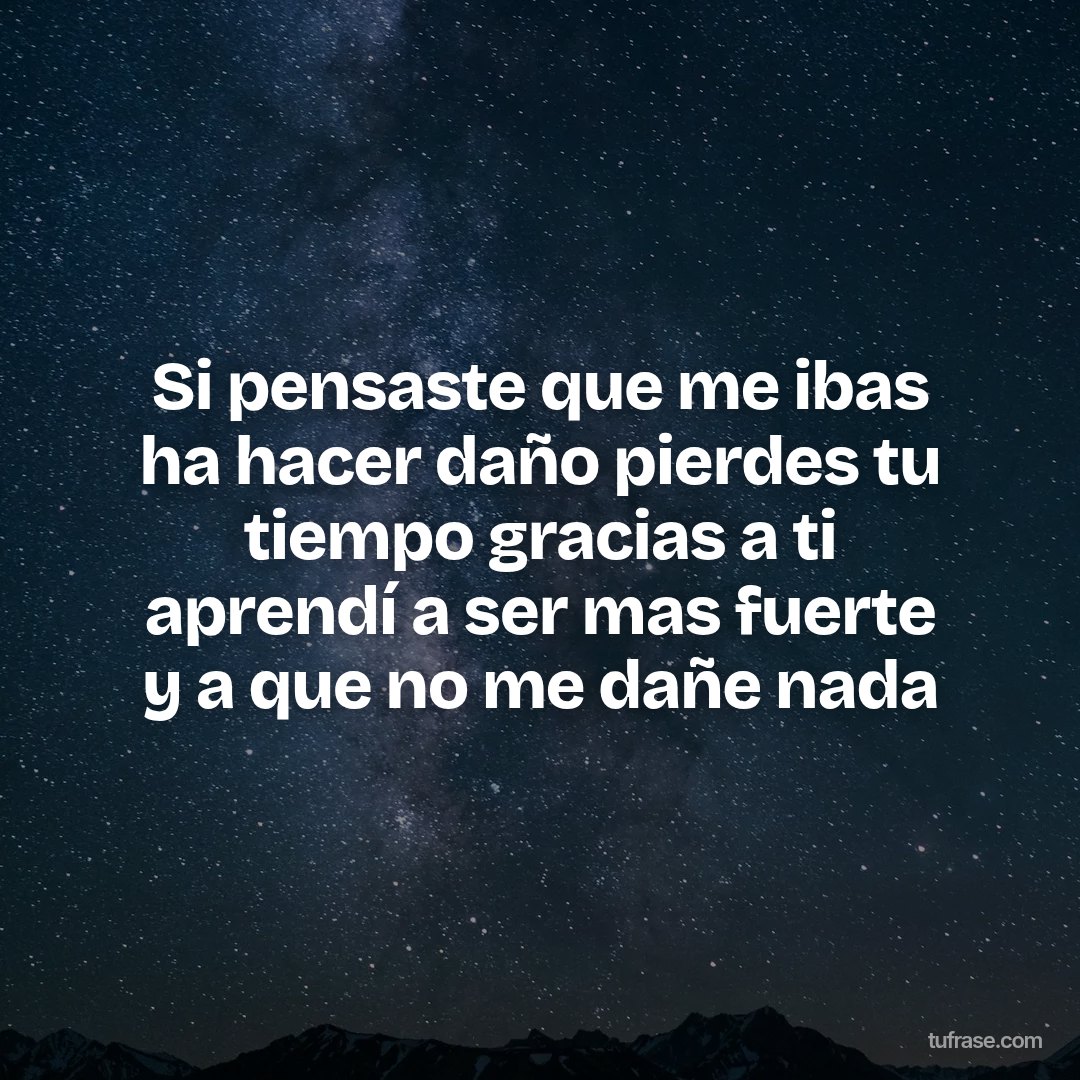 Si pensaste que me ibas ha hacer daño pierdes tu tiempo gracias a ti aprendí a ser mas fuerte y a que no me dañe nada