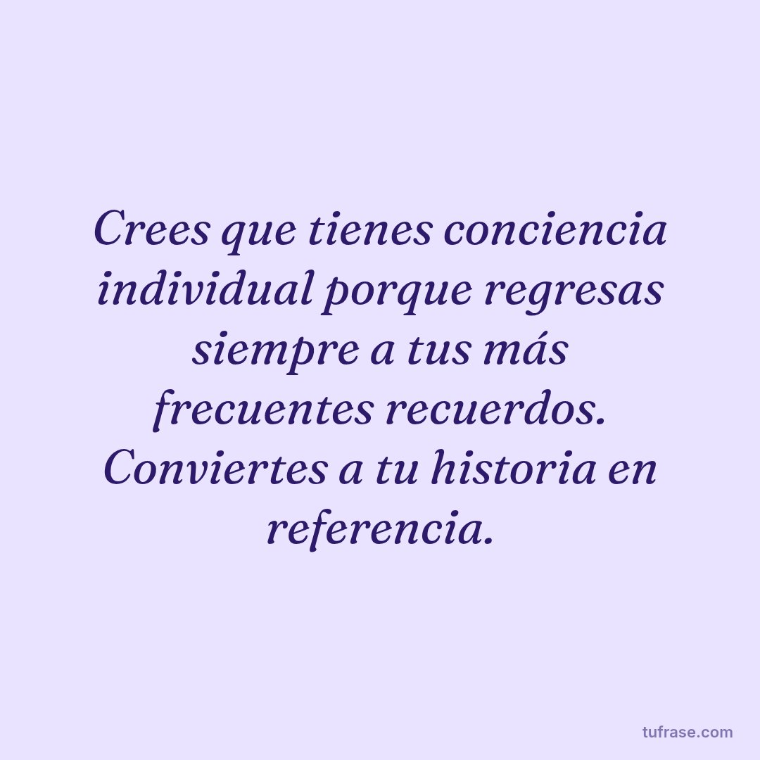Crees que tienes conciencia individual porque regresas siempre a tus más frecuentes recuerdos. Conviertes a tu historia en referencia.