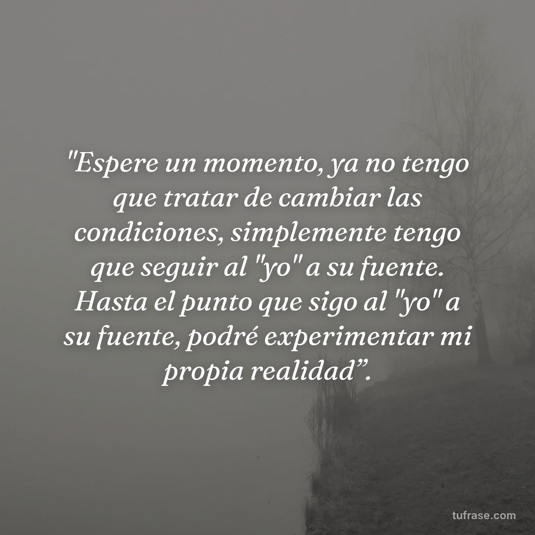 "Espere un momento, ya no tengo que tratar de cambiar las condiciones, simplemente tengo que seguir al "yo" a su fuente. Hasta el punto que sigo al "yo" a su fuente, podré experimentar mi propia realidad”.