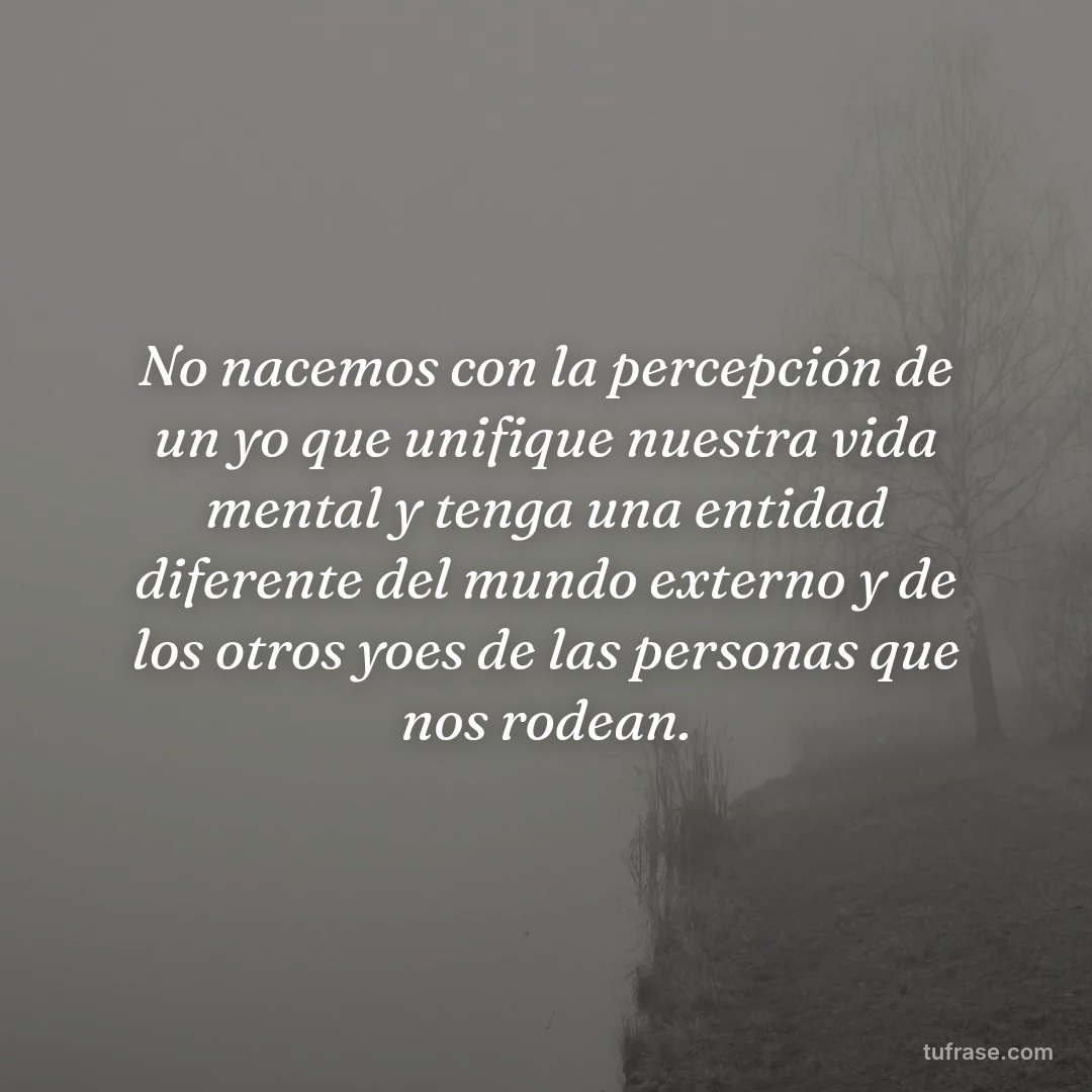 No nacemos con la percepción de un yo que unifique nuestra vida mental y tenga una entidad diferente del mundo externo y de los otros yoes de las personas que nos rodean.