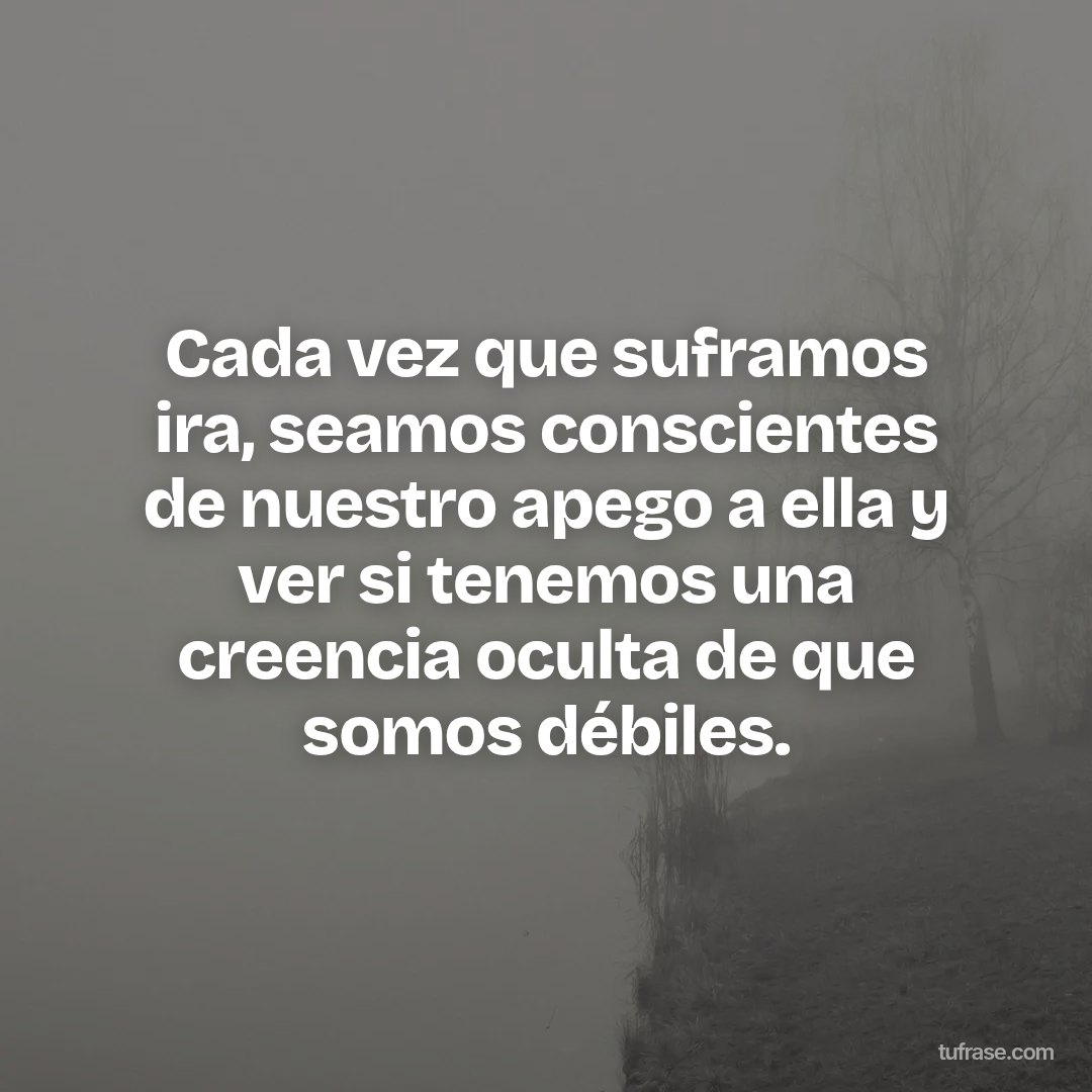 Cada vez que suframos ira, seamos conscientes de nuestro apego a ella y ver si tenemos una creencia oculta de que somos débiles.