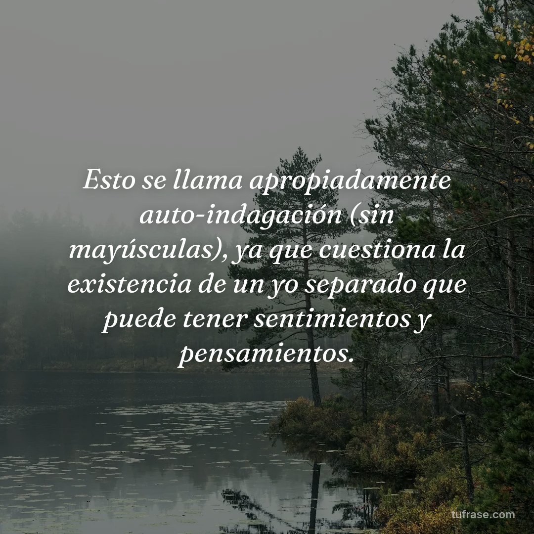 Esto se llama apropiadamente auto-indagación (sin mayúsculas), ya que cuestiona la existencia de un yo separado que puede tener sentimientos y pensamientos.