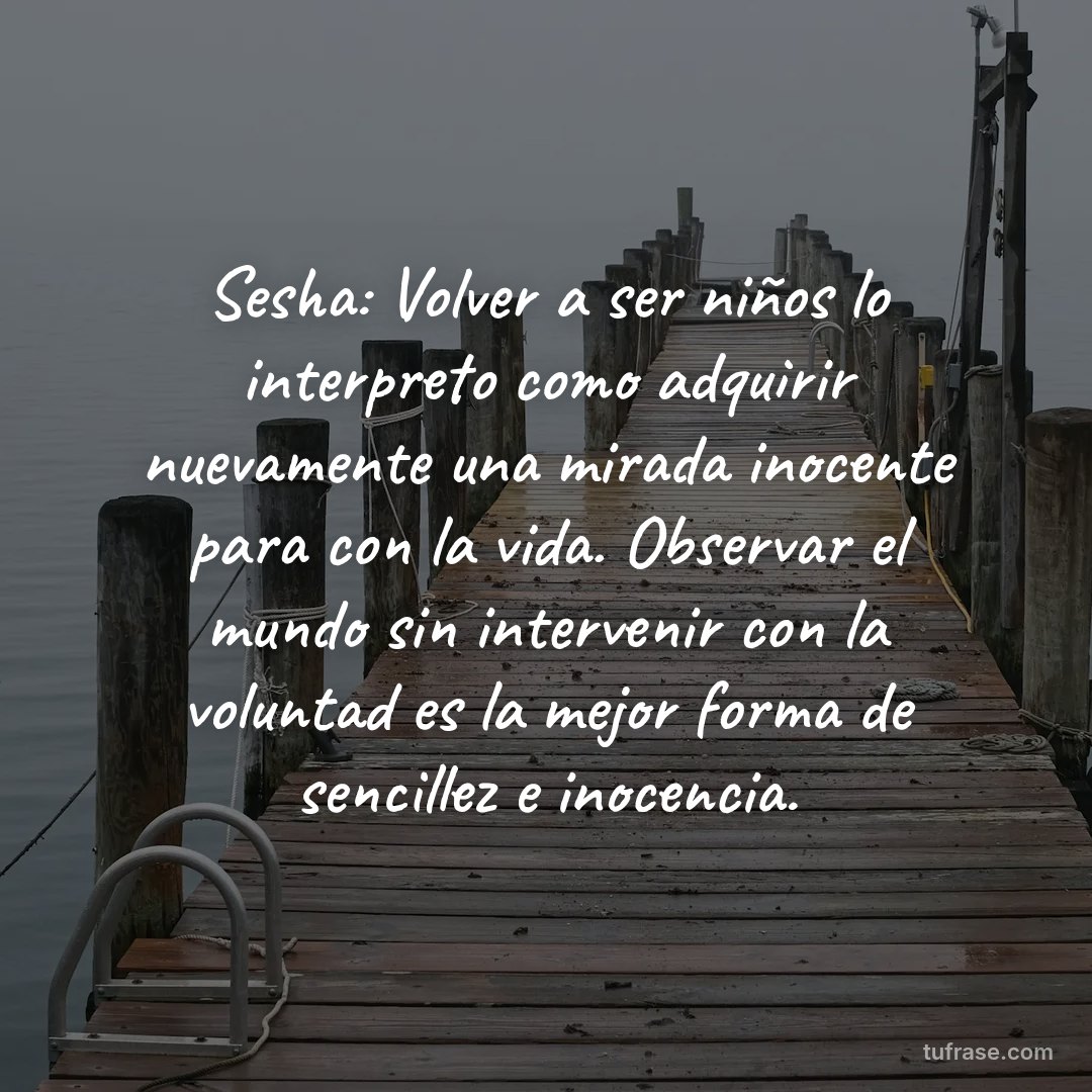 Sesha: Volver a ser niños lo interpreto como adquirir nuevamente una mirada inocente para con la vida. Observar el mundo sin intervenir con la voluntad es la mejor forma de sencillez e inocencia.