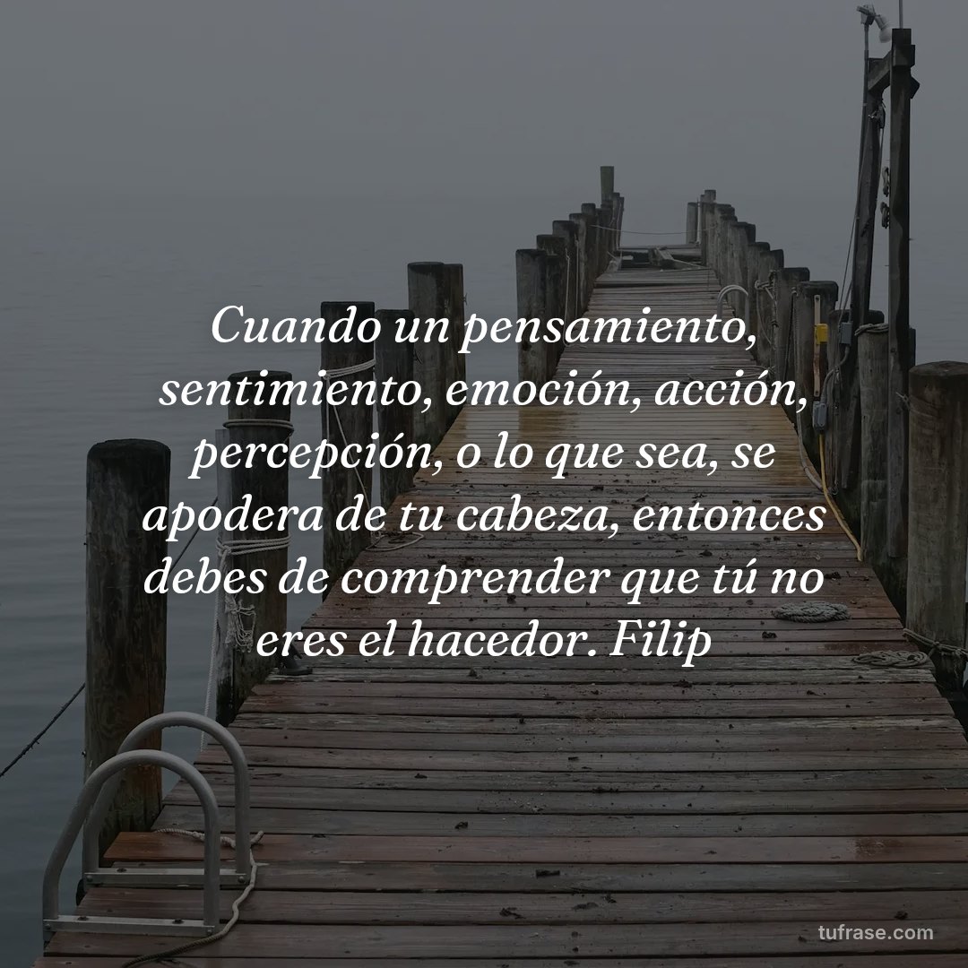 Cuando un pensamiento, sentimiento, emoción, acción, percepción, o lo que sea, se apodera de tu cabeza, entonces debes de comprender que tú no eres el hacedor. Filip