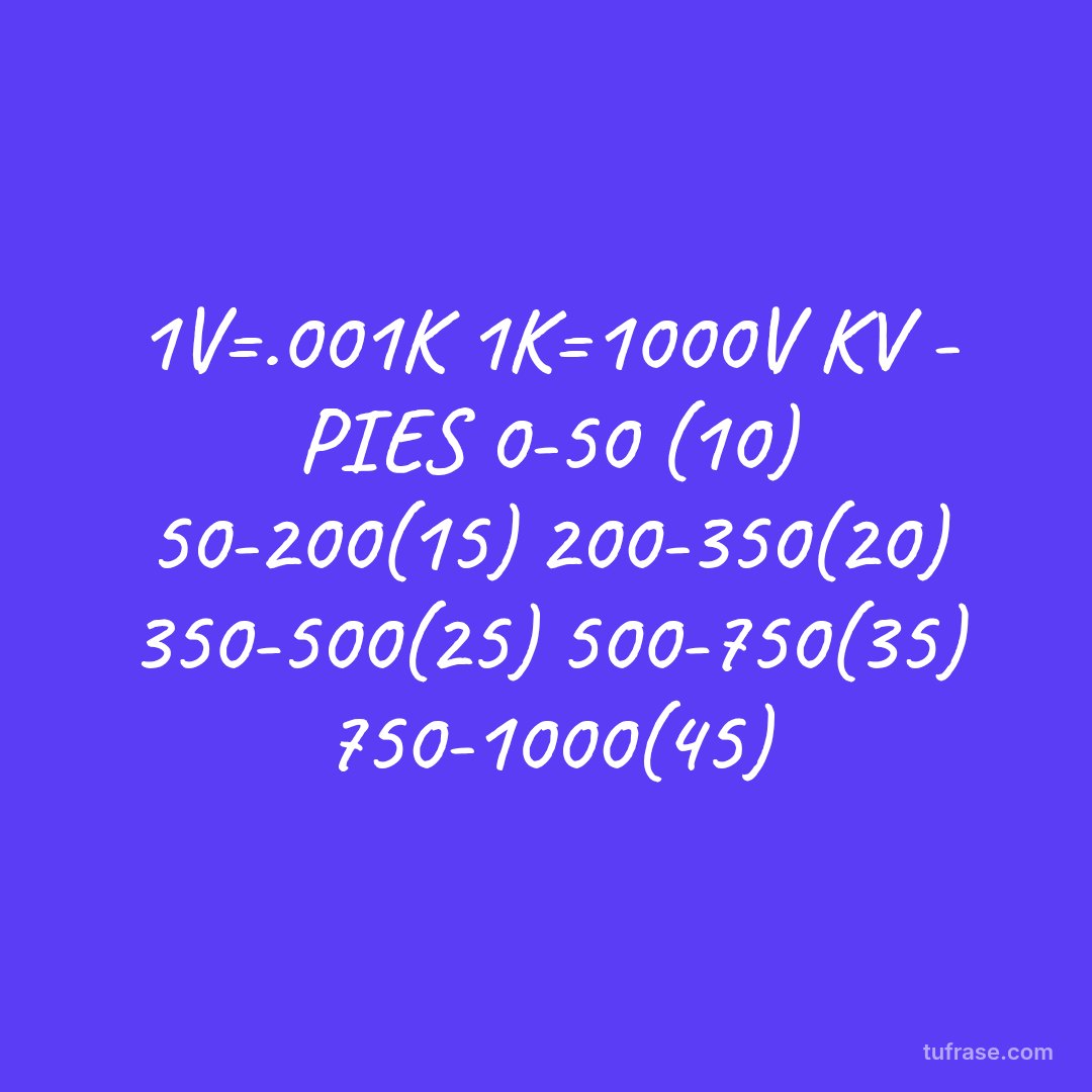 1V=.001K 1K=1000V KV - PIES 0-50 (10) 50-200(15) 200-350(20) 350-500(25) 500-750(35) 750-1000(45)