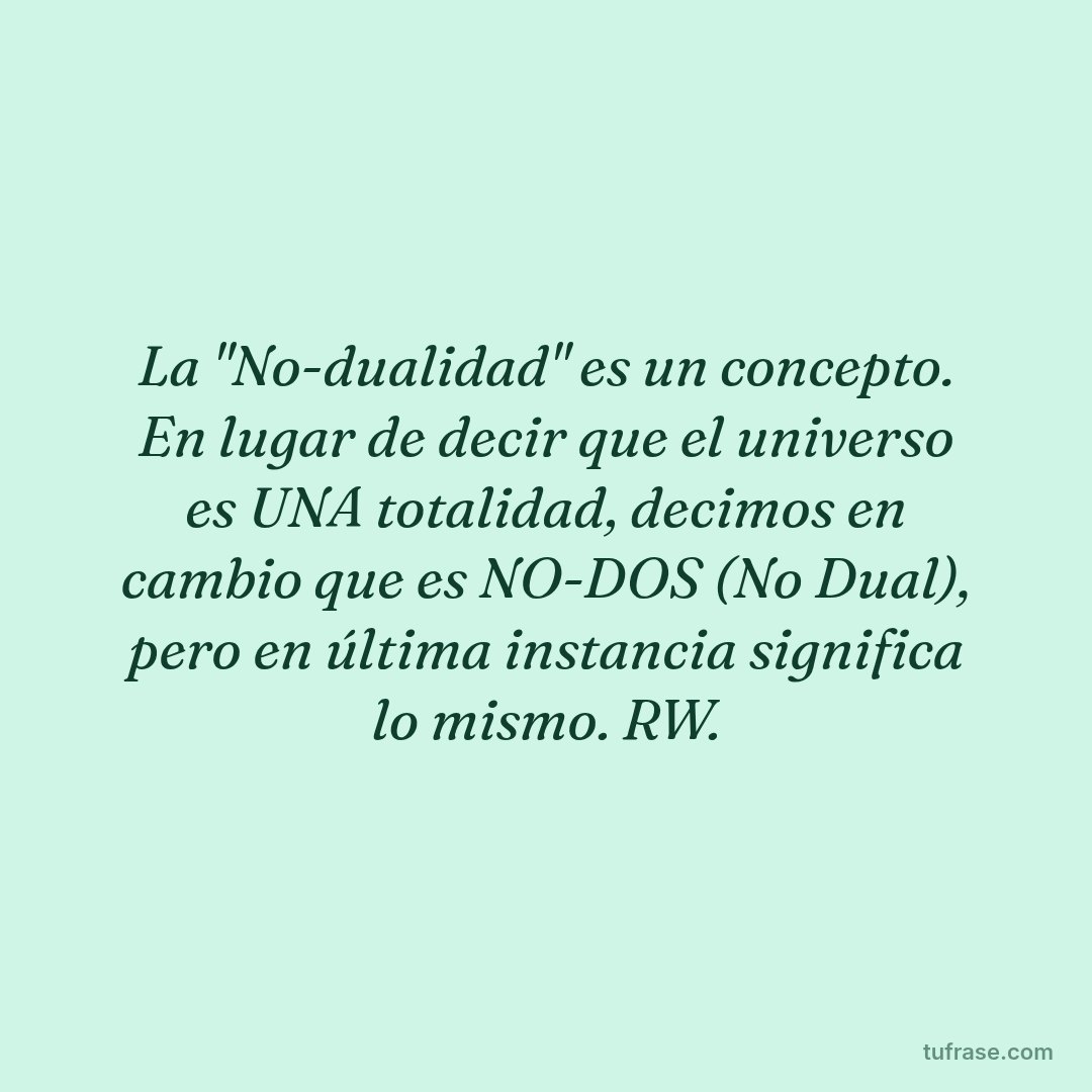 La "No-dualidad" es un concepto. En lugar de decir que el universo es UNA totalidad, decimos en cambio que es NO-DOS (No Dual), pero en última instancia significa lo mismo. RW.