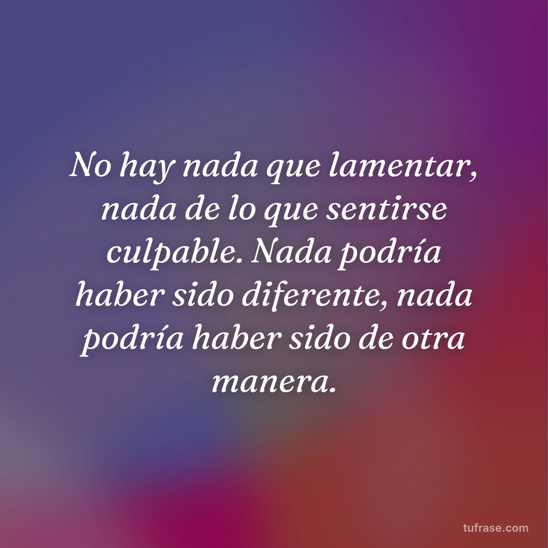 No hay nada que lamentar, nada de lo que sentirse culpable. Nada podría haber sido diferente, nada podría haber sido de otra manera.