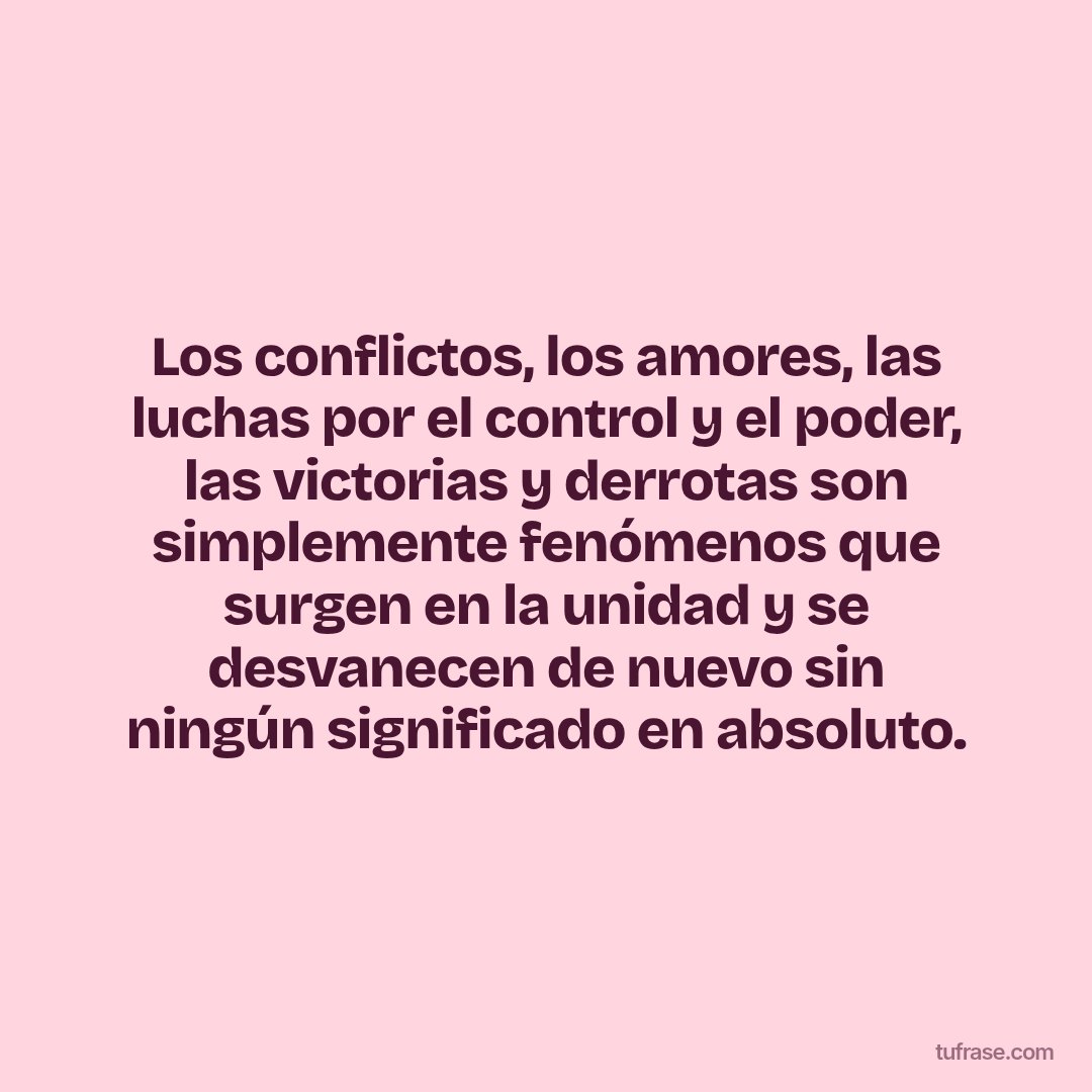 Los conflictos, los amores, las luchas por el control y el poder, las victorias y derrotas son simplemente fenómenos que surgen en la unidad y se desvanecen de nuevo sin ningún significado en absoluto.