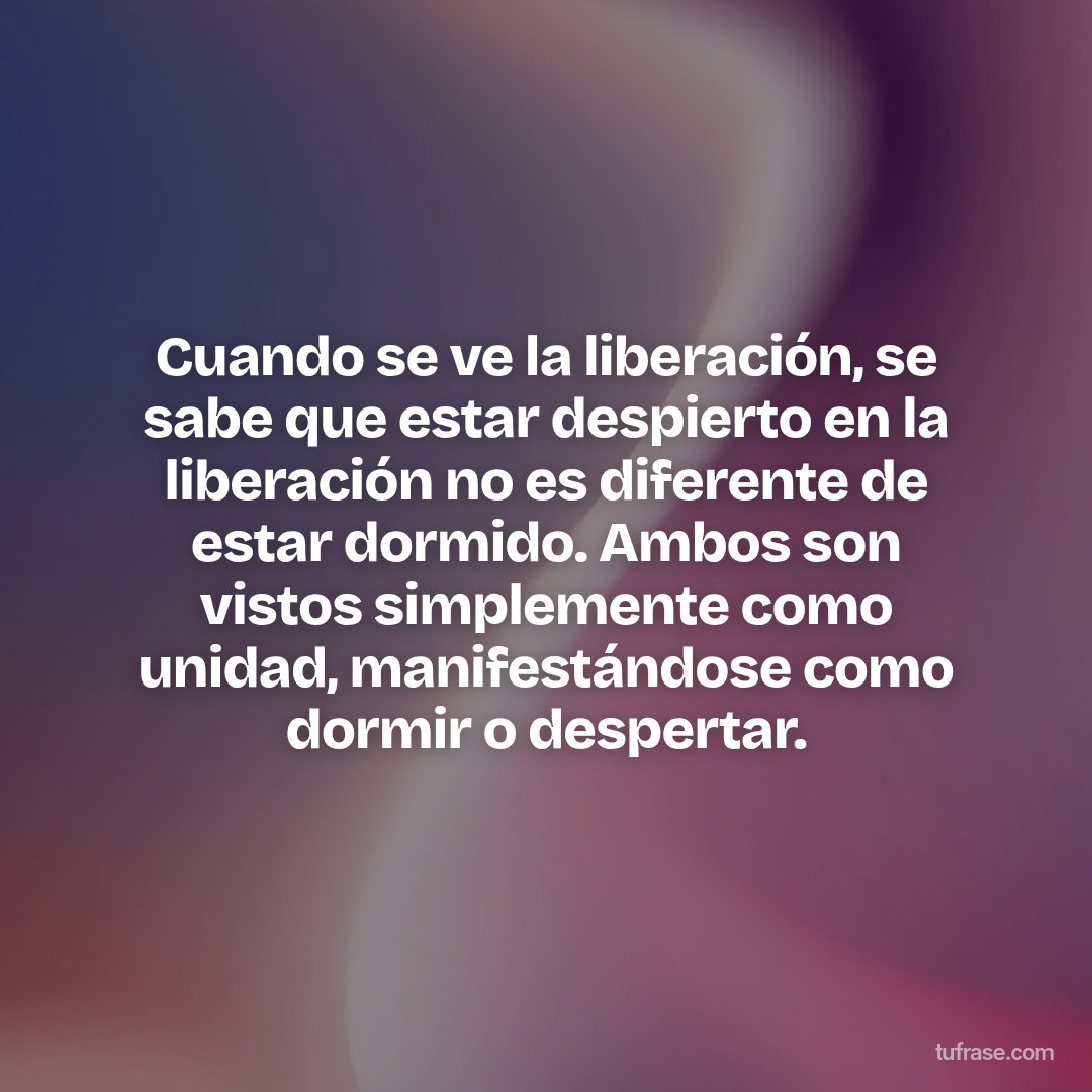 Cuando se ve la liberación, se sabe que estar despierto en la liberación no es diferente de estar dormido. Ambos son vistos simplemente como unidad, manifestándose como dormir o despertar.