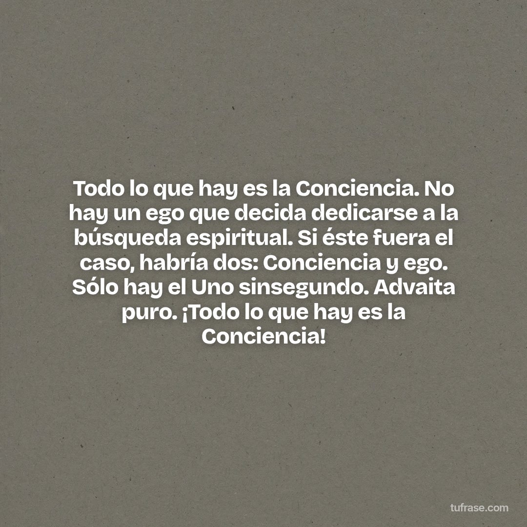 Todo lo que hay es la Conciencia. No hay un ego que decida dedicarse a la búsqueda espiritual. Si éste fuera el caso, habría dos: Conciencia y ego. Sólo hay el Uno sinsegundo. Advaita puro. ¡Todo lo que hay es la Conciencia!
