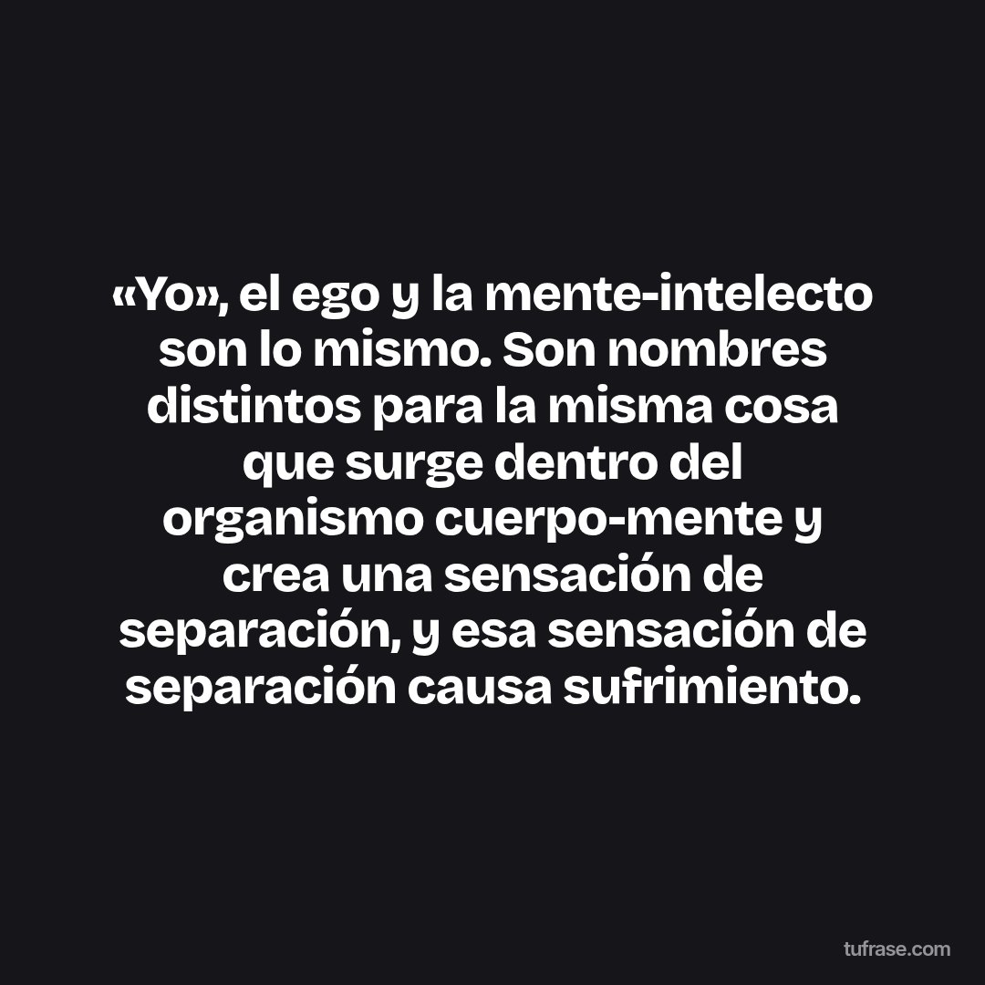 «Yo», el ego y la mente-intelecto son lo mismo. Son nombres distintos para la misma cosa que surge dentro del organismo cuerpo-mente y crea una sensación de separación, y esa sensación de separación causa sufrimiento.