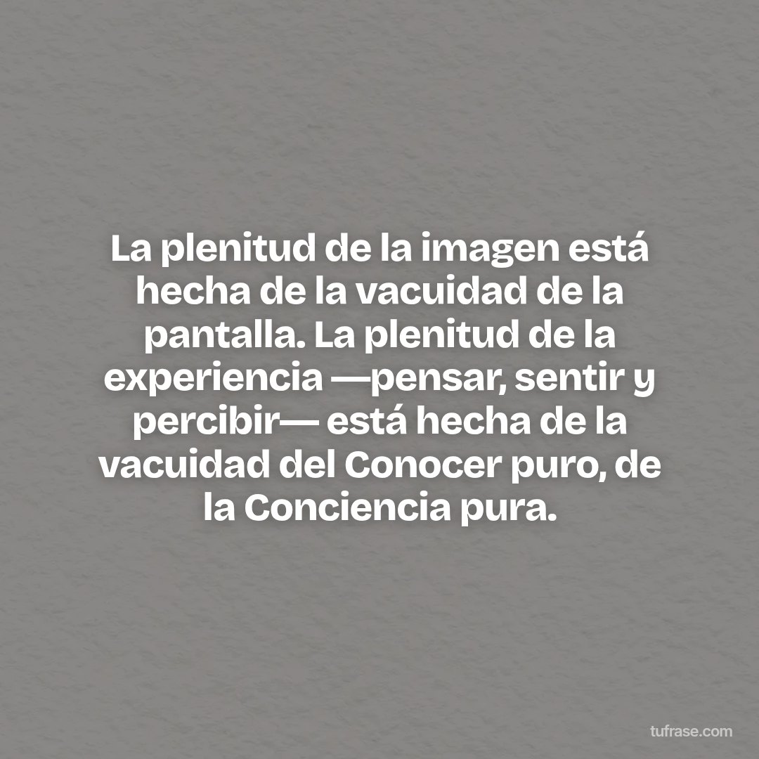 La plenitud de la imagen está hecha de la vacuidad de la pantalla. La plenitud de la experiencia ―pensar, sentir y percibir― está hecha de la vacuidad del Conocer puro, de la Conciencia pura.