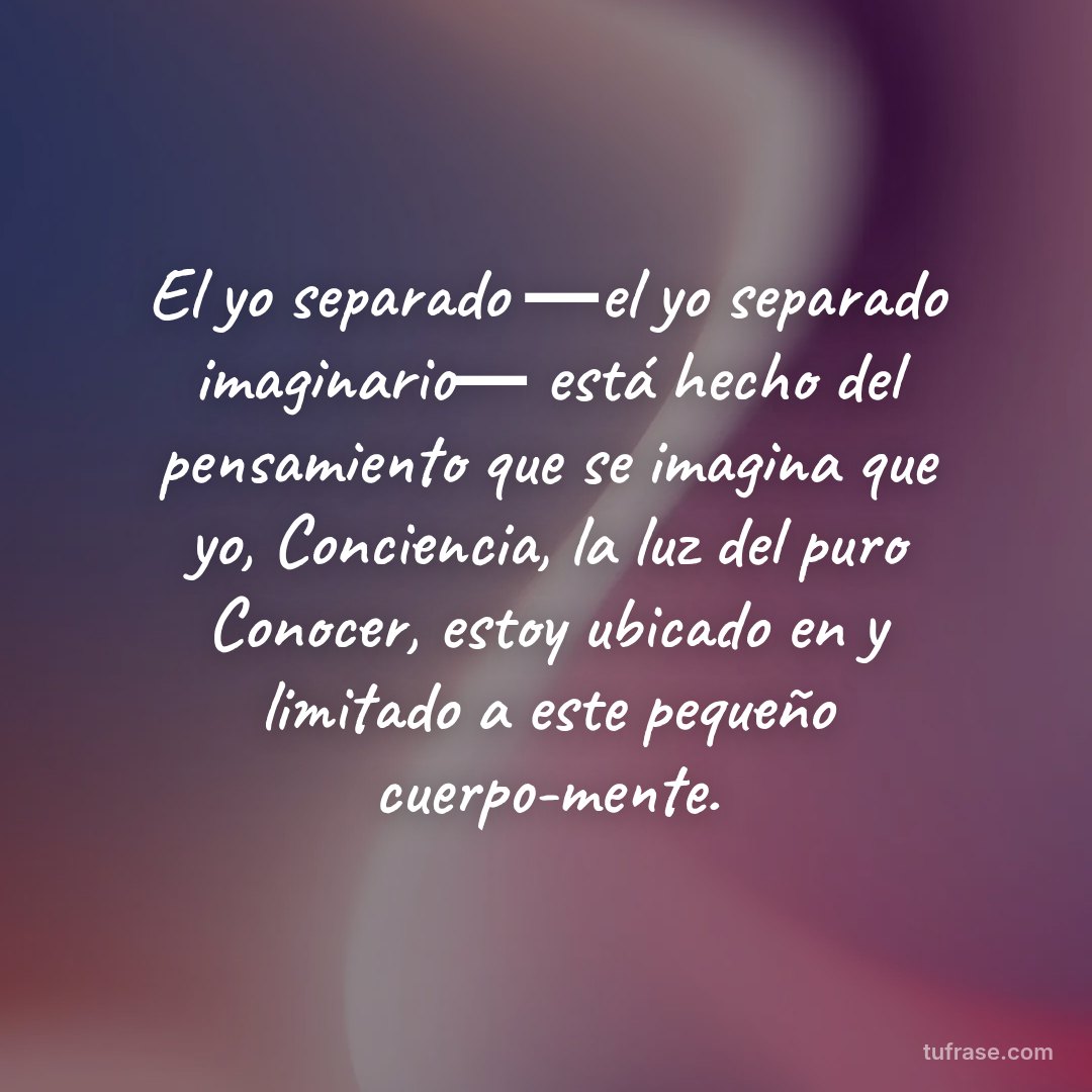 El yo separado ―el yo separado imaginario― está hecho del pensamiento que se imagina que yo, Conciencia, la luz del puro Conocer, estoy ubicado en y limitado a este pequeño cuerpo-mente.