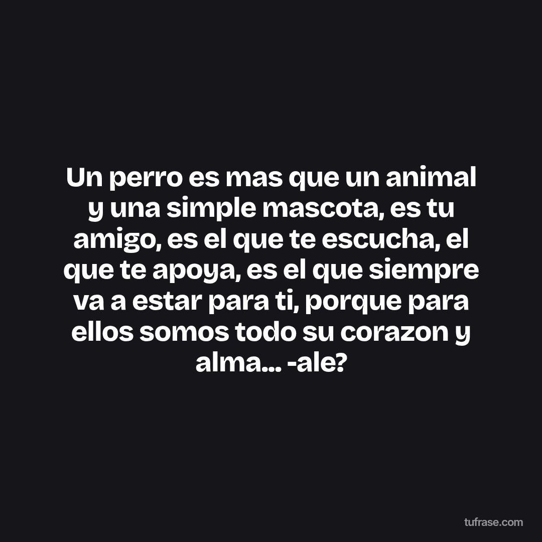 Un perro es mas que un animal y una simple mascota, es tu amigo, es el que te escucha, el que te apoya, es el que siempre va a estar para ti, porque para ellos somos todo su corazon y alma... -ale?