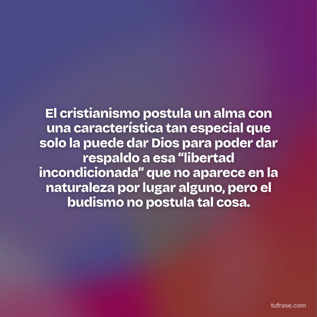 El cristianismo postula un alma con una característica tan especial que solo la puede dar Dios para poder dar respaldo a esa “libertad incondicionada” que no aparece en la naturaleza por lugar alguno, pero el budismo no postula tal cosa.