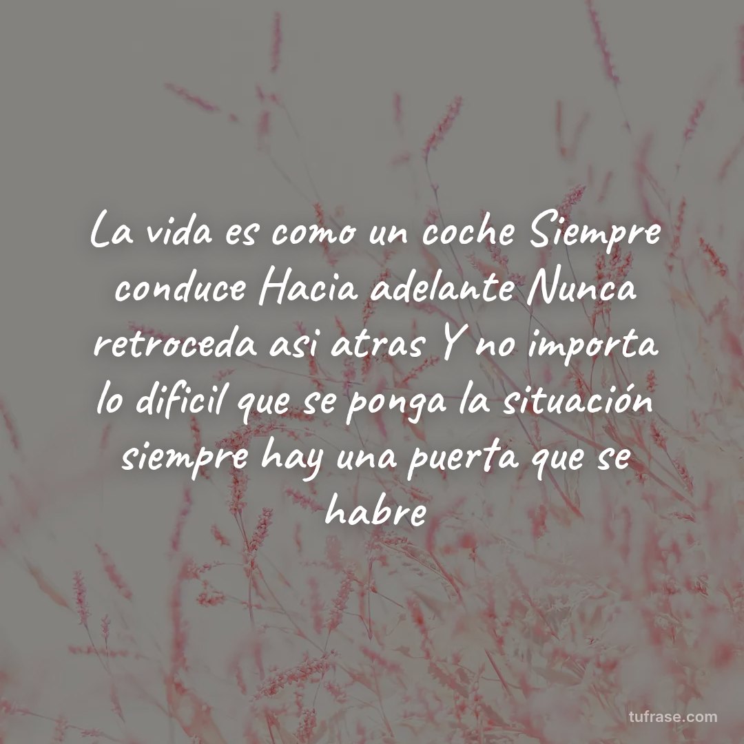 La vida es como un coche Siempre conduce Hacia adelante Nunca retroceda asi atras Y no importa lo dificil que se ponga la situación siempre hay una puerta que se habre