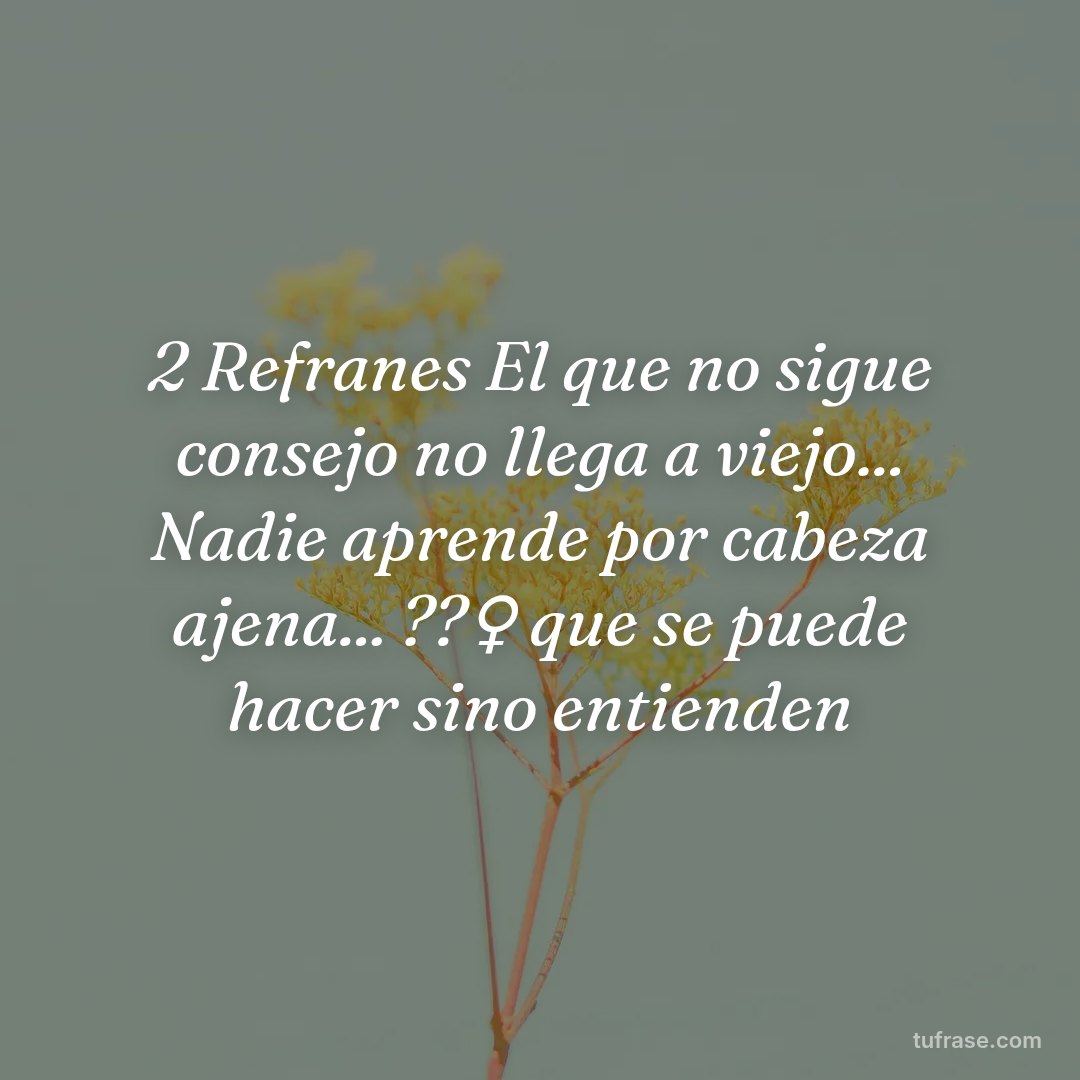 2 Refranes El que no sigue consejo no llega a viejo... Nadie aprende por cabeza ajena... ??‍♀️ que se puede hacer sino entienden